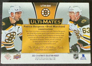 2022-23 Ultimate Collection Patrice Bergeron & Brad Marchand Ulti-Mates Game Used Jersey's back